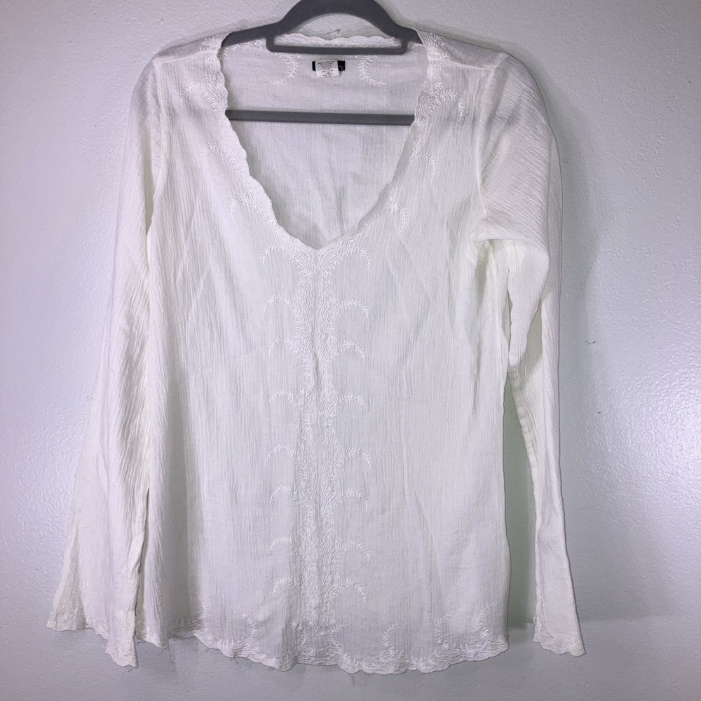 J Crew White Embroidered Tunic Womens S Coastal Preppy Vacation Resortwear